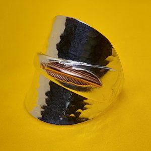 Sterling Silver Coffeespoon Ring with Copper Feather