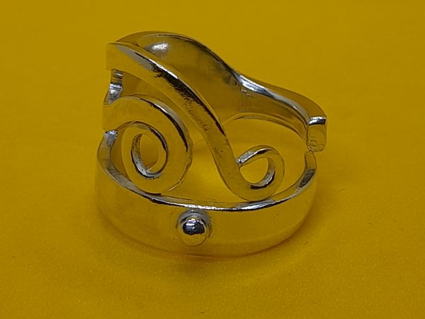Solid Silver Cake Fork Ring with Silver Ball