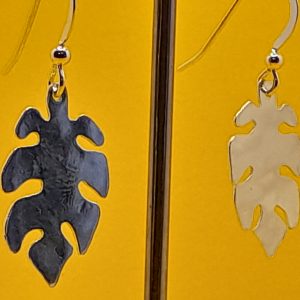 Small Monstera Silver Earrings