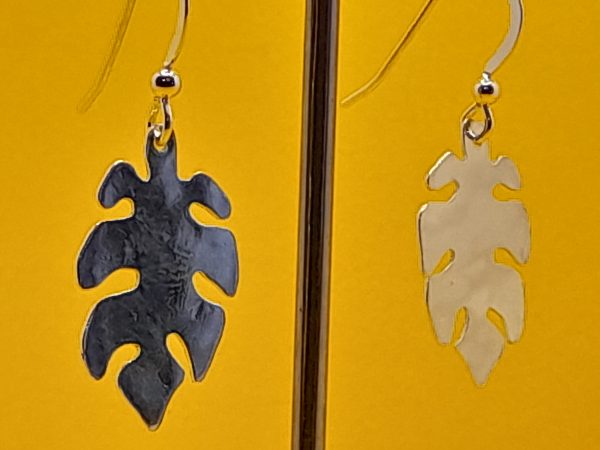 Small Monstera Silver Earrings