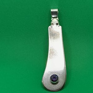 Sterling Silver Butter Knife Pendant with Purple Zirconia Gemstone