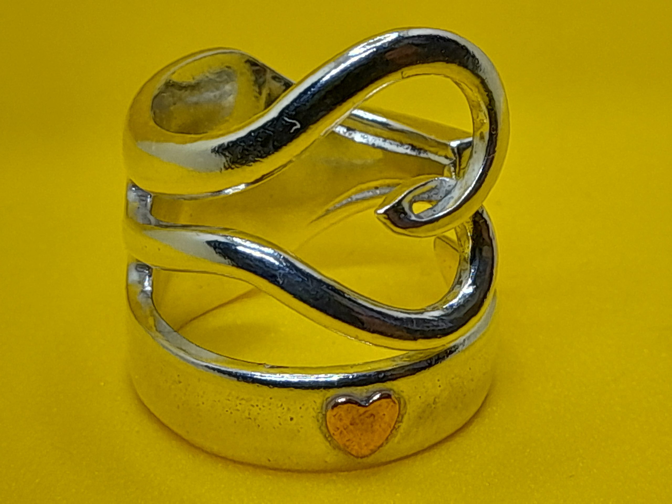 Heart-Themed Solid Silver Fork Ring - Image 2
