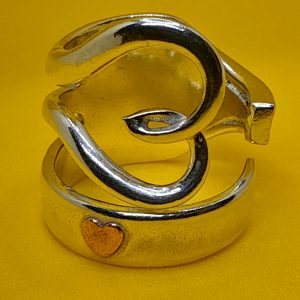 Heart-Themed Solid Silver Fork Ring