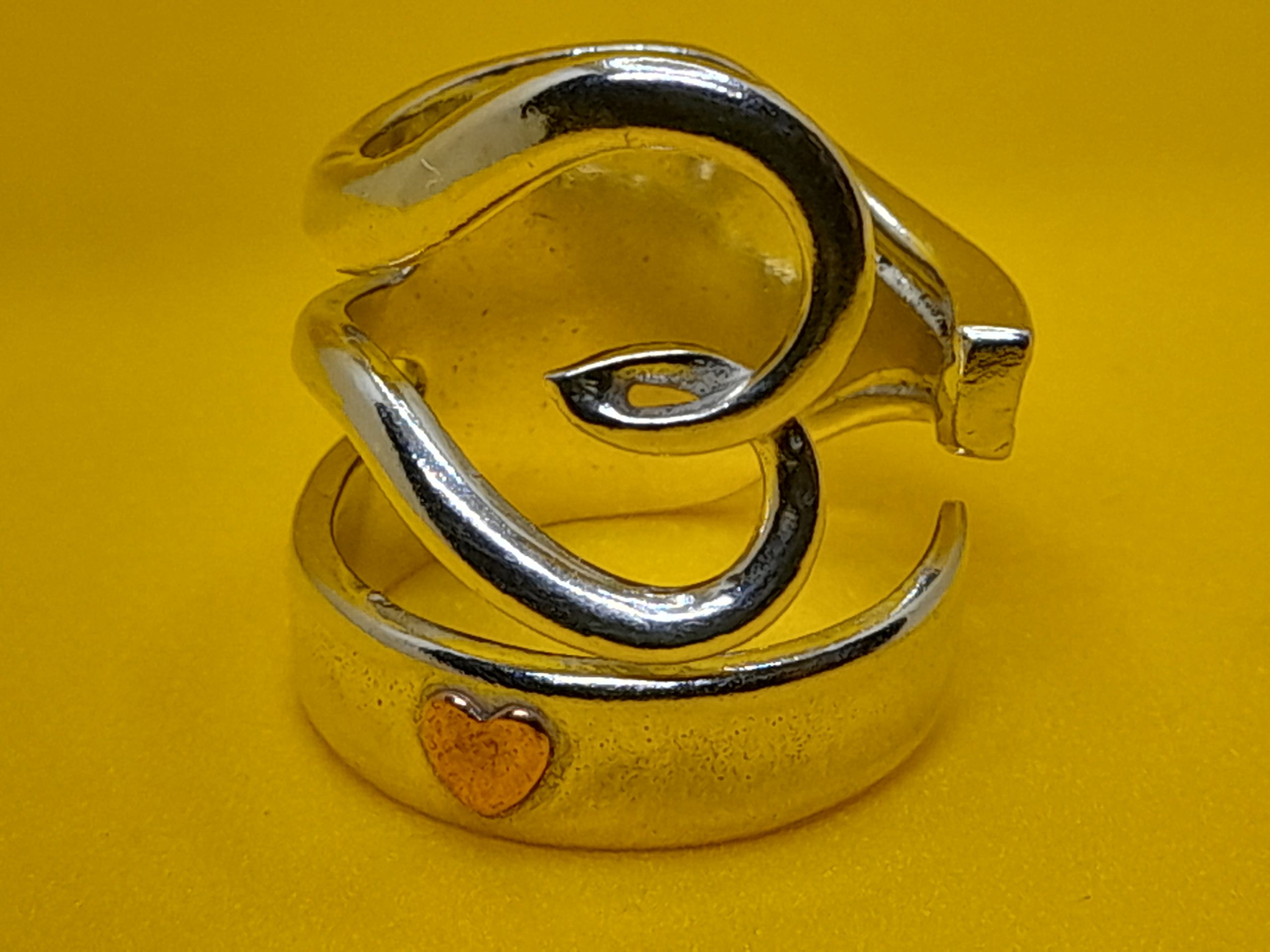 Heart-Themed Solid Silver Fork Ring
