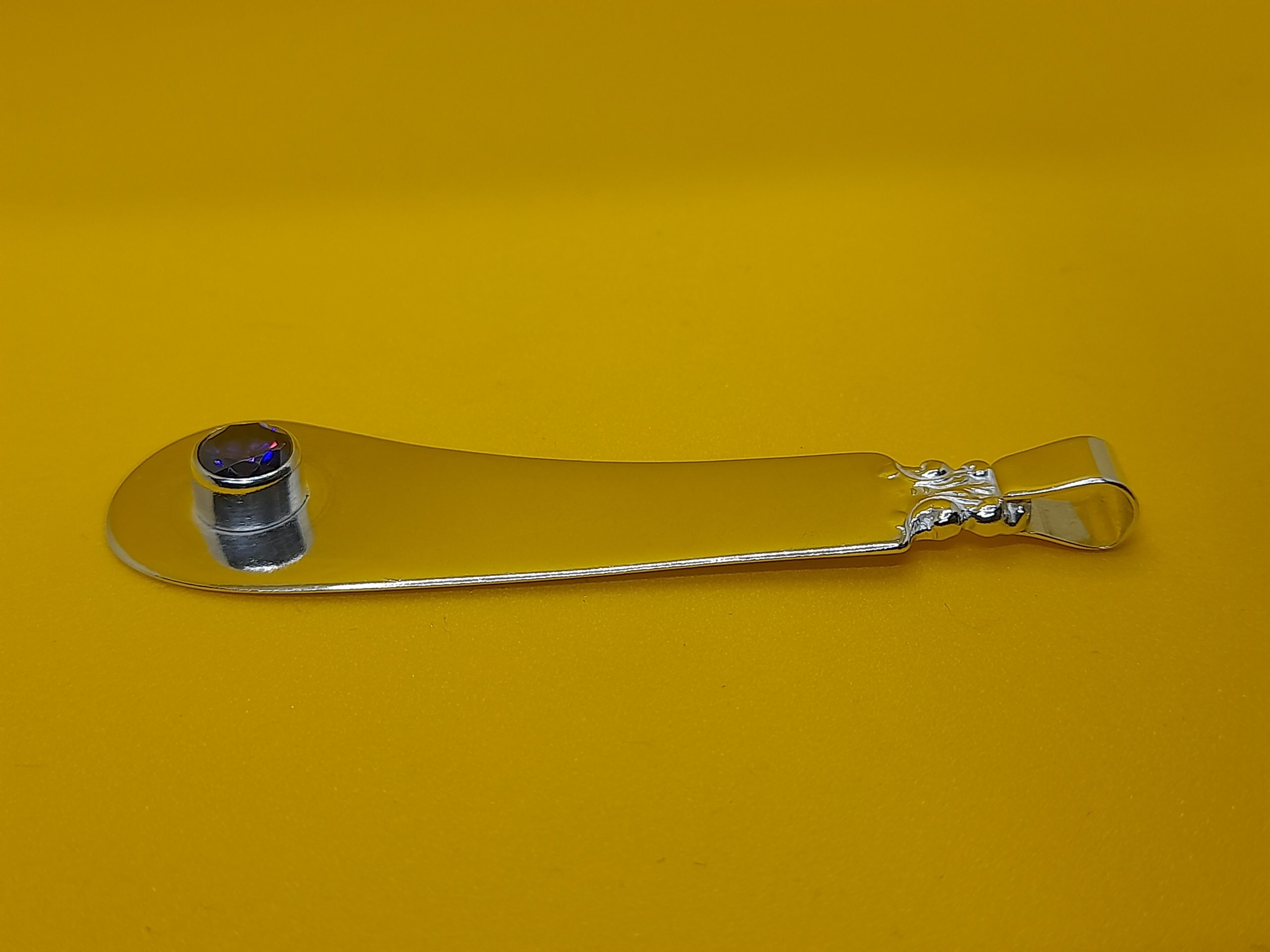 Sterling Silver Butter Knife Pendant with Purple Zirconia Gemstone - Image 3
