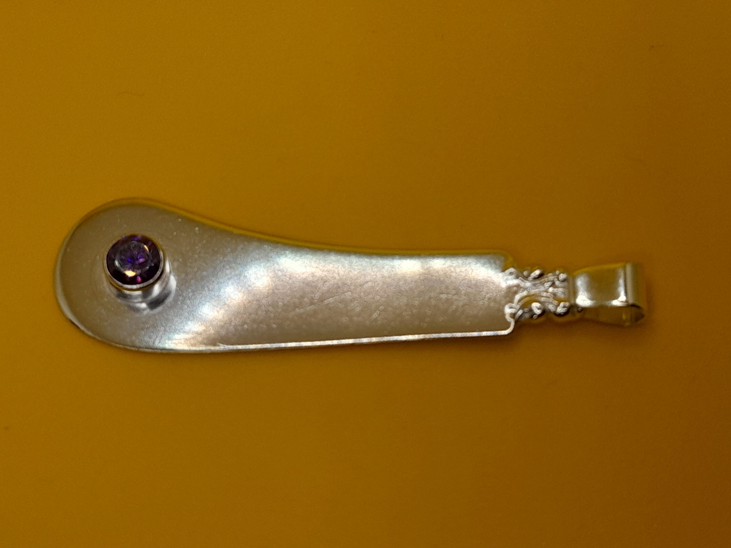 Sterling Silver Butter Knife Pendant with Purple Zirconia Gemstone - Image 2