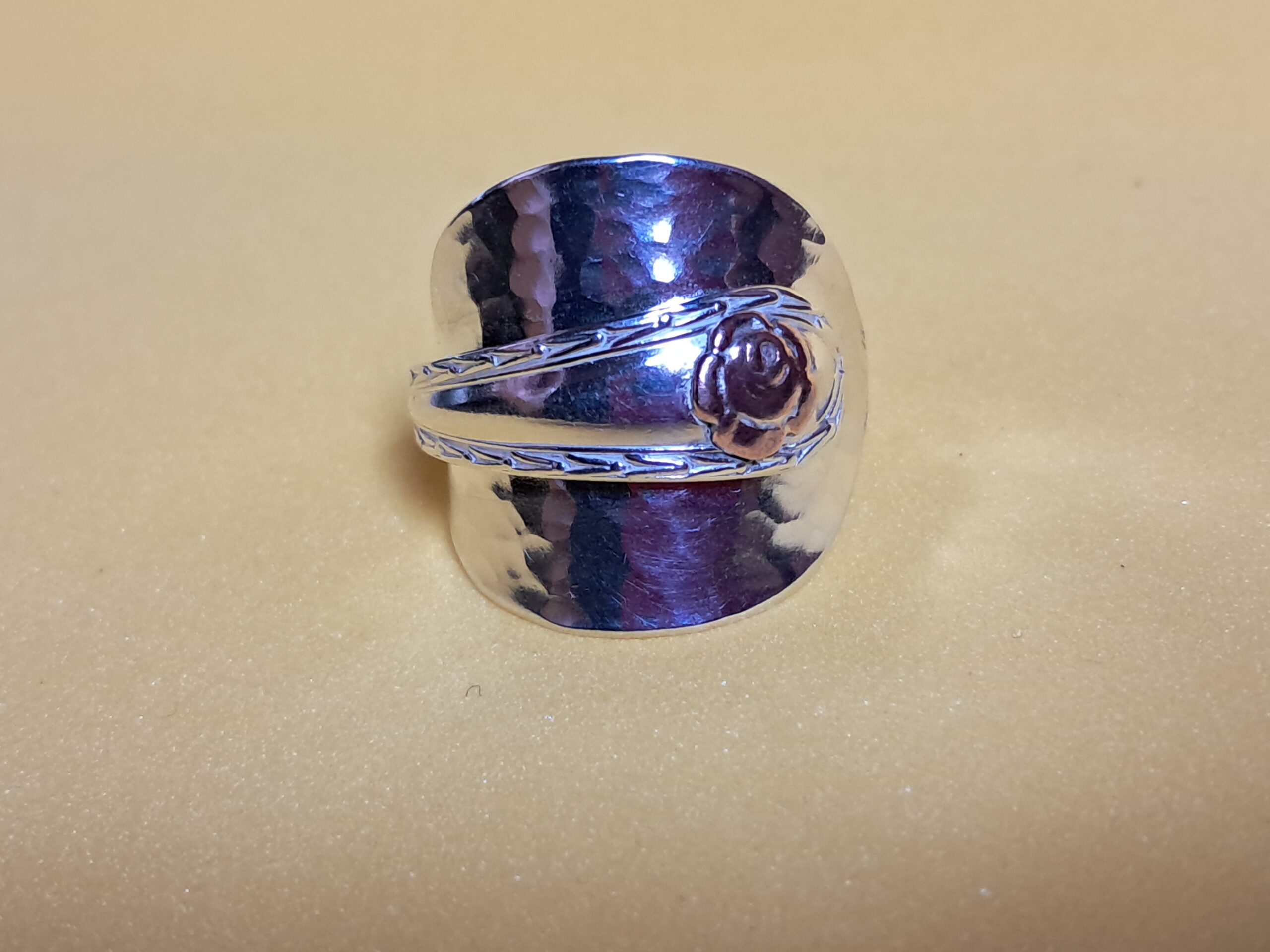 Spoon Handle Ring with Copper Rose