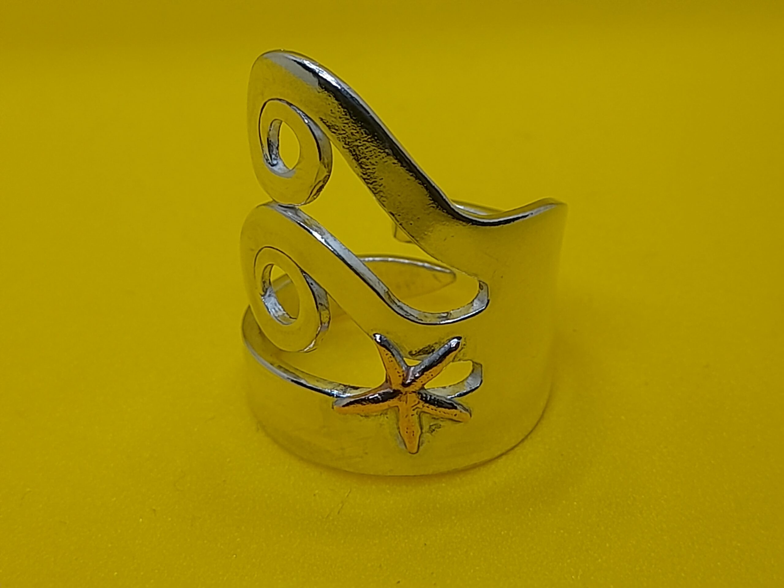 Solid Silver Cake Fork Ring with Copper Star Fish