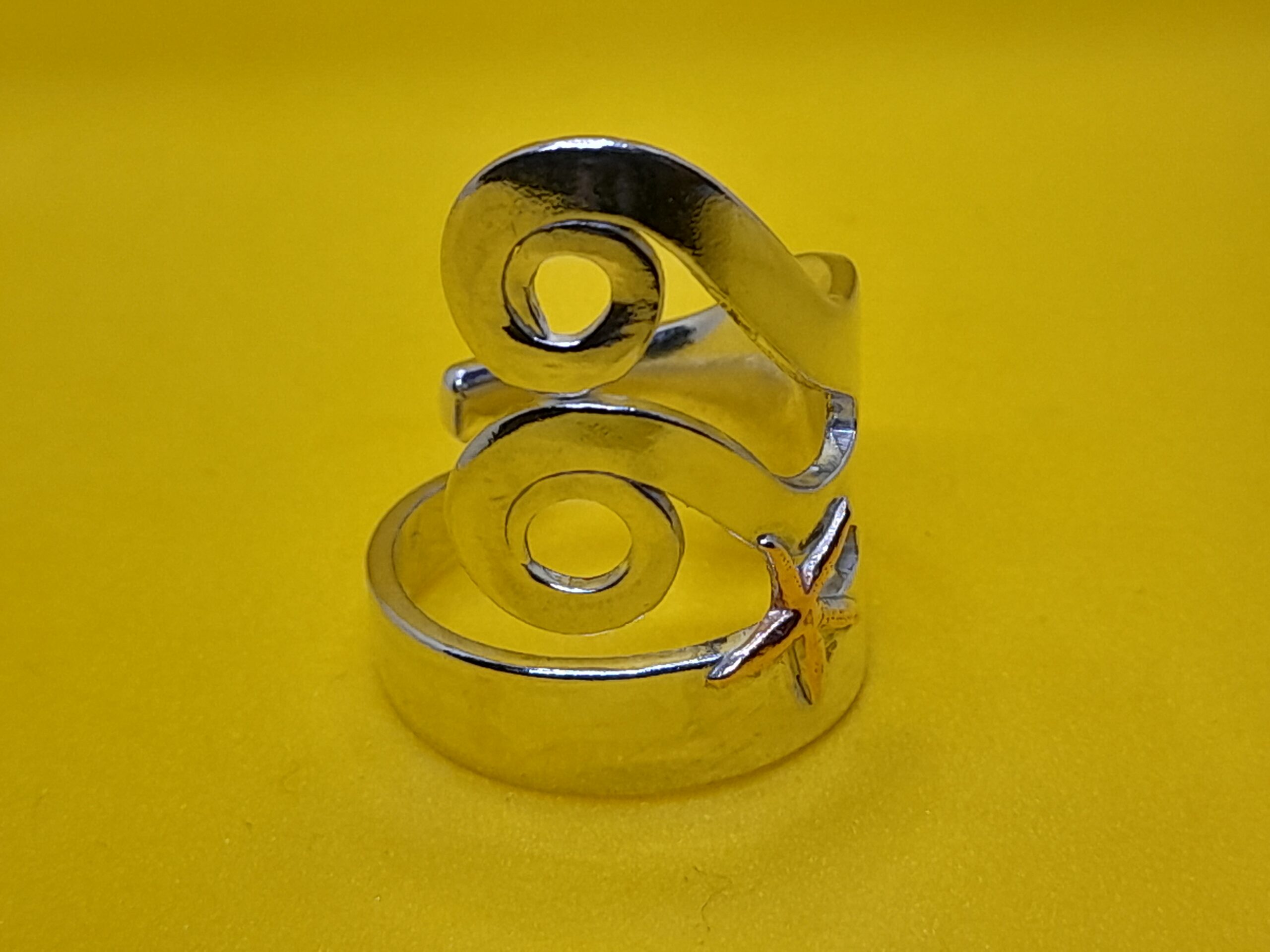 Solid Silver Cake Fork Ring with Copper Star Fish - Image 2