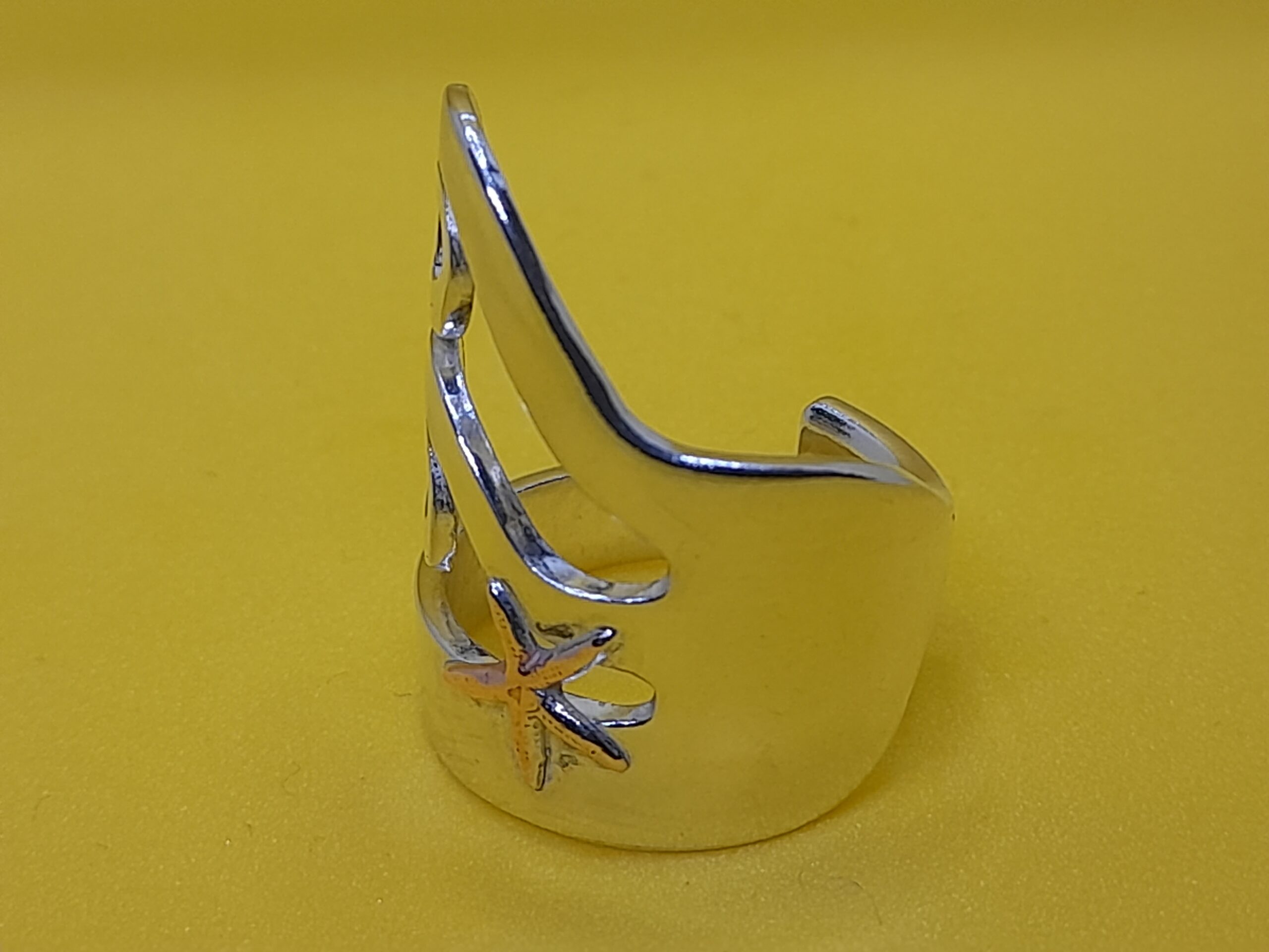 Solid Silver Cake Fork Ring with Copper Star Fish - Image 4