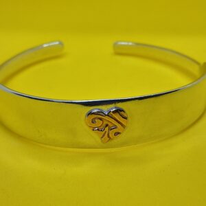 Silver Sugartong Bangle with Patterned Copper Heart