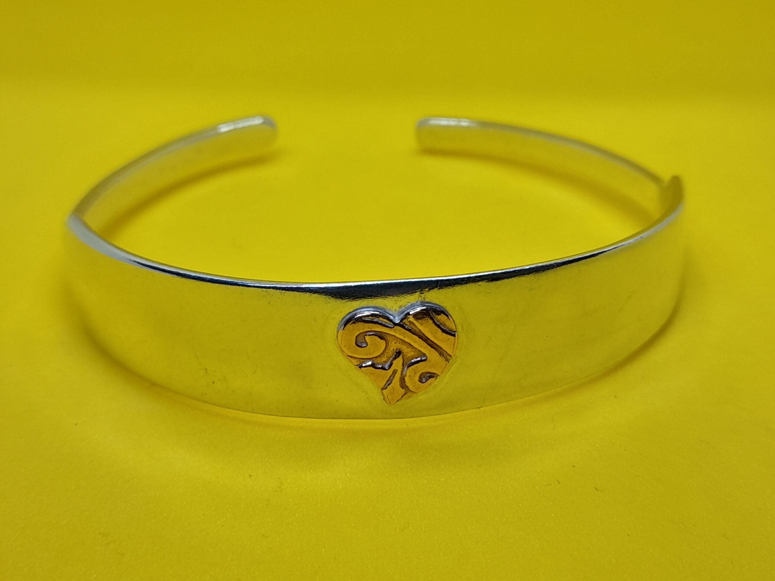 Silver Sugartong Bangle with Patterned Copper Heart