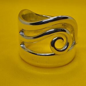 Silver Cake Fork Ring with Wave Design
