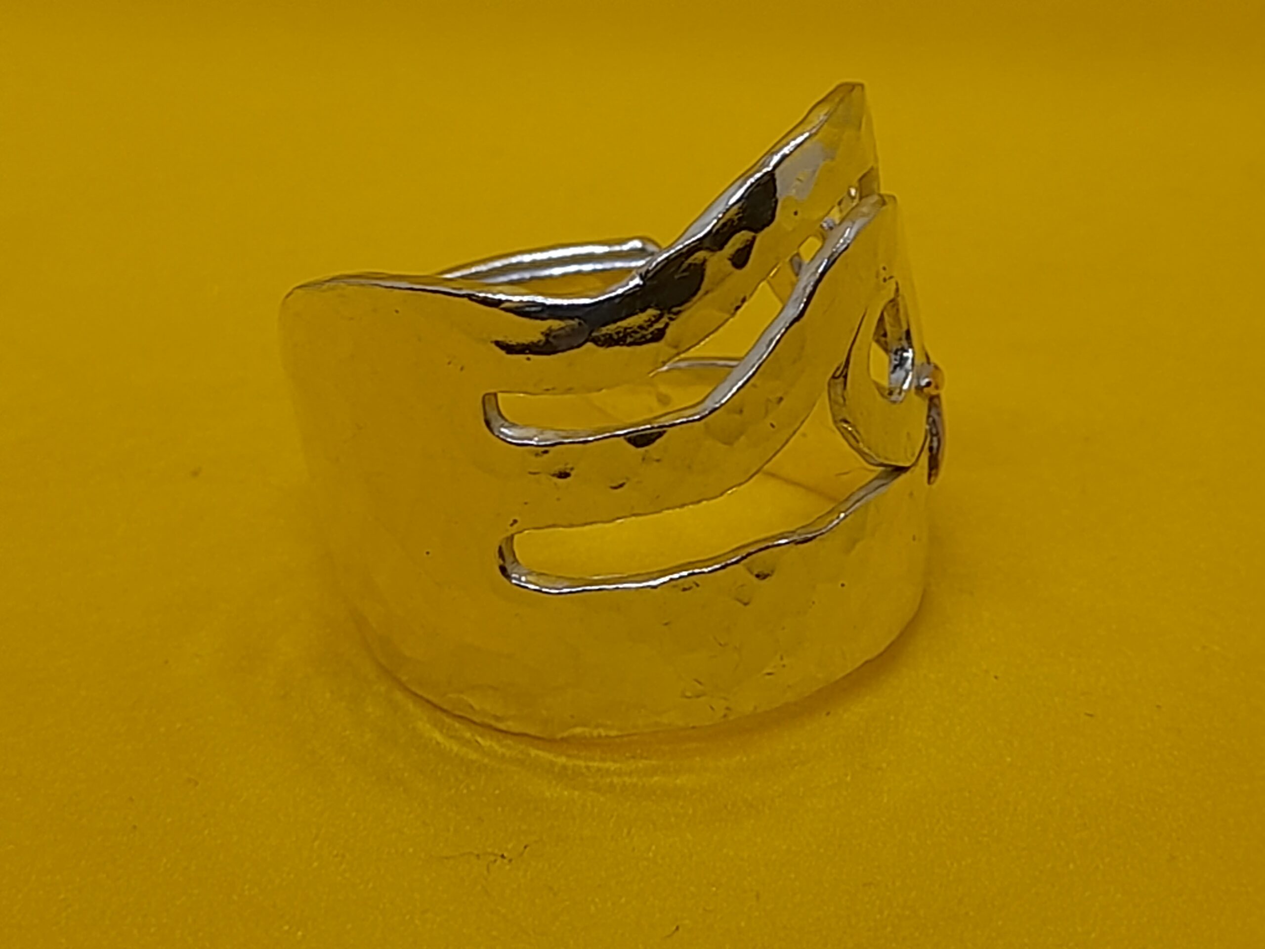 Solid Silver Cake Fork Ring with Hammered effect & Copper Star Fish - Image 3