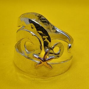 Solid Silver Cake Fork Ring with Hammered effect & Copper Star Fish