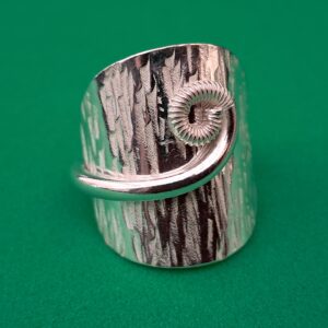 Coffee Spoon Ring with Curled Handle and Textured Bowl