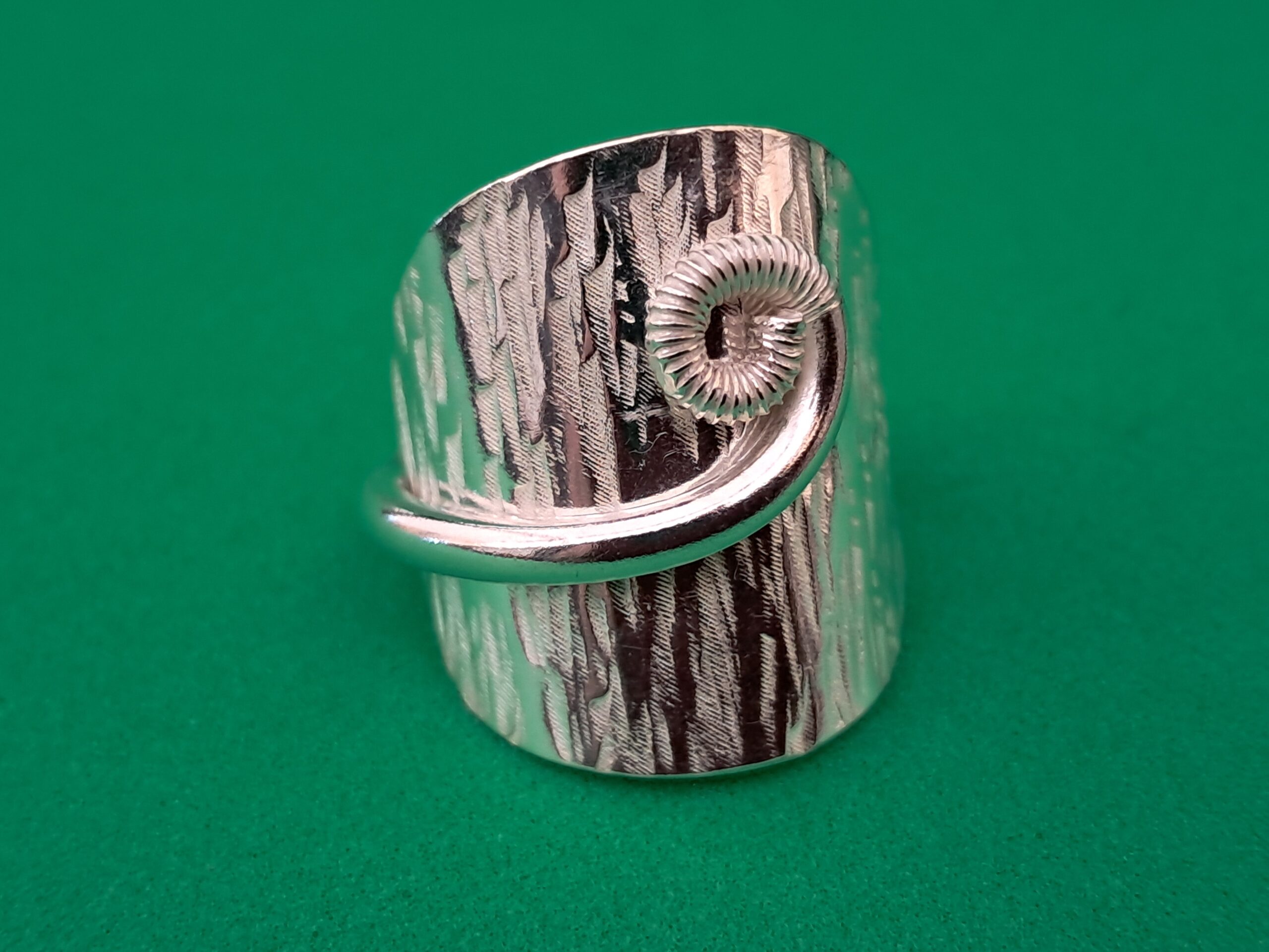 Coffee Spoon Ring with Curled Handle and Textured Bowl